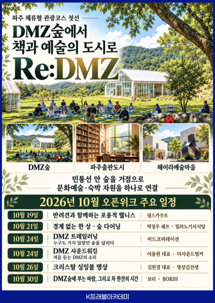 파주 체류형 관광코스 Re:DMZ 카드 - DMZ숲·파주출판도시·헤이리예술마을을 잇는 2026년 10월 오픈위크 주요 일정