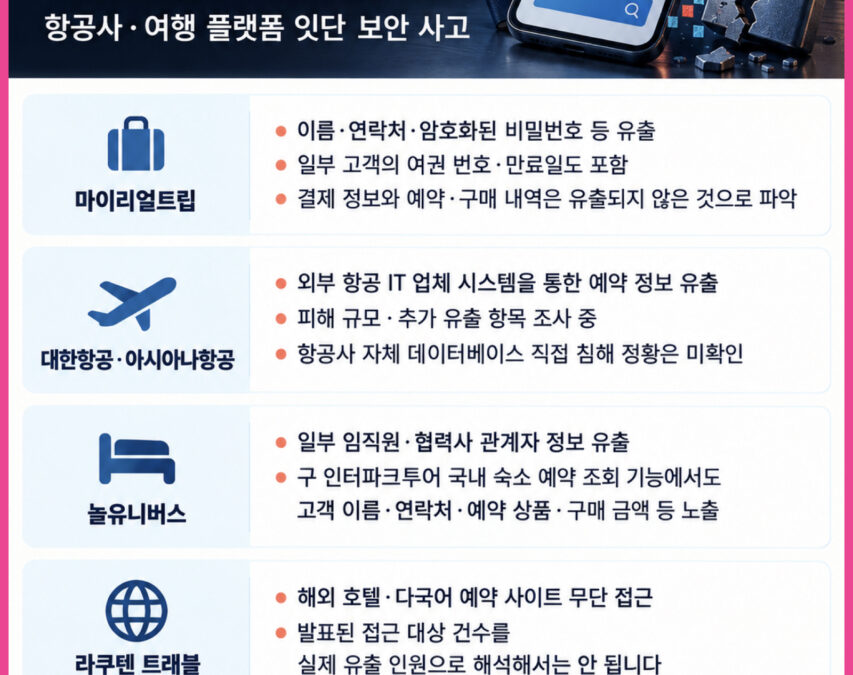 여행뉴스브리핑 / 10월 30일(금) – 여행 개인정보 유출 경보, 항공사·여행 플랫폼 잇단 보안 사고