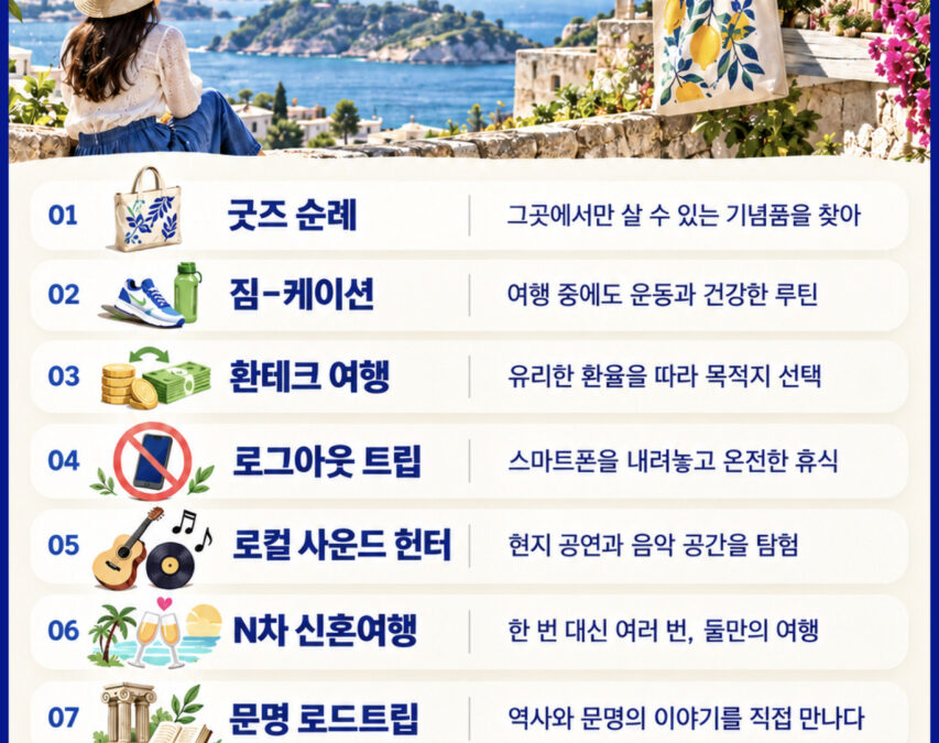 2027 여행 트렌드 '더 제대로 쓰는 여행' – 굿즈 순례, 짐-케이션, 환테크 여행 등 7가지와 한국인 80% 내년 여행 유지·확대 계획(10월 15일 여행뉴스브리핑)